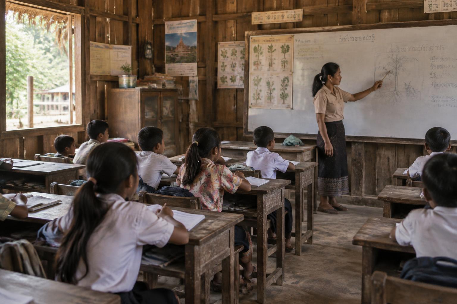 A community classroom lesson in rural Cambodia